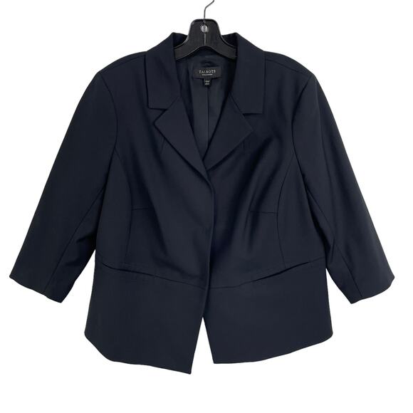 Talbots 3/4 Sleeve Snap Button Front Blazer Jacket Black Size 14 W Petite - Picture 1 of 7